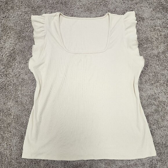 Glam Ribbed Ruffled Sleeves Short Sleeve Top XXL - Picture 1 of 5